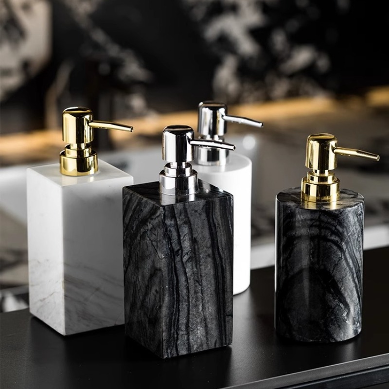 Luxury Natural Skincare - Seifenspenderflasche aus natürlichem Marmor, rutschfester Badezimmer-Lotionbehälter,